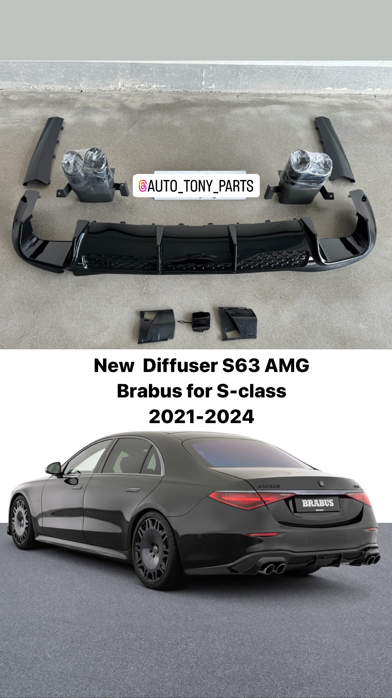 New Brabus B50  Diffuser for S-class 21-24 Glossy Black